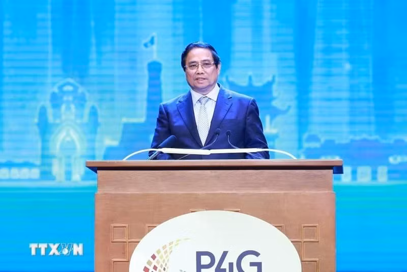Le Premier ministre Pham Minh Chinh lors du 4e Sommet du Partenariat pour la croissance verte et les objectifs mondiaux 2030, ou P4G. Photo : VNA.