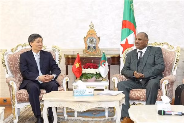 Le chef de la Direction générale des affaires judiciaires et juridiques Ben Salem Abdarrazzak (à droite) et le vice-ministre du Ministère vietnamien de la Justice, Nguyên Khanh Ngoc. Photo : VNA.