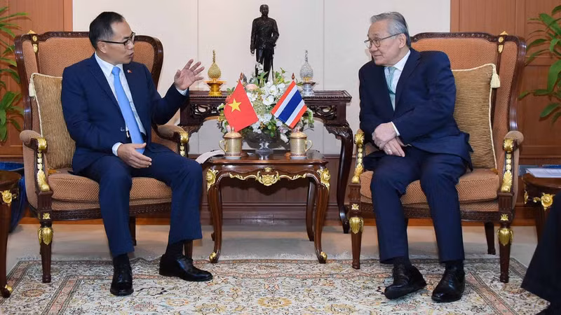 l'ambassadeur du Vietnam en Thaïlande, Phan Chi Thanh, (à gauche) et le vice-Premier ministre et ministre thaïllandais des Affaires étrangères, Don Pramudwinai. Photo: baoquocte