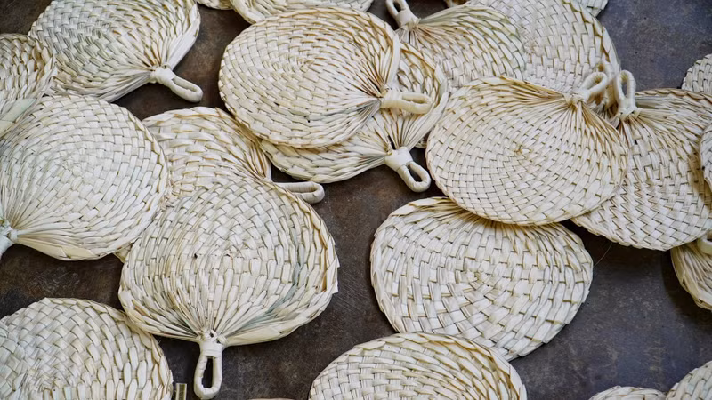 Les éventails en feuilles buông sont vendus au prix de 5 000 dông chacun.Photo : daidoanket.vn