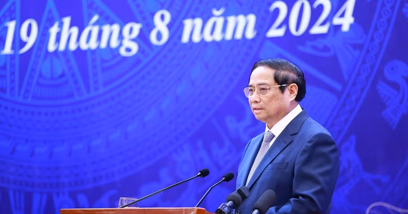 Le Premier ministre Pham Minh Chinh s'exprime lors de la visioconférence. Photo: VNA