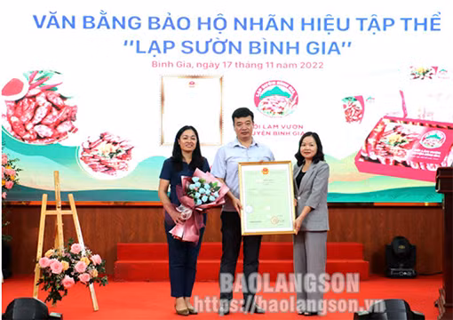 La cérémonie pour recevoir le certificat de la marque collective du « lap cheong ». Photo : baolangson.vn