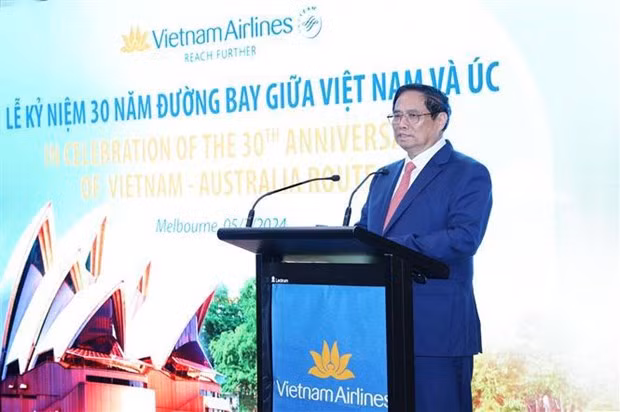 Le Premier ministre Pham Minh Chinh prend la parole lors de l'événement. Photo : VNA.