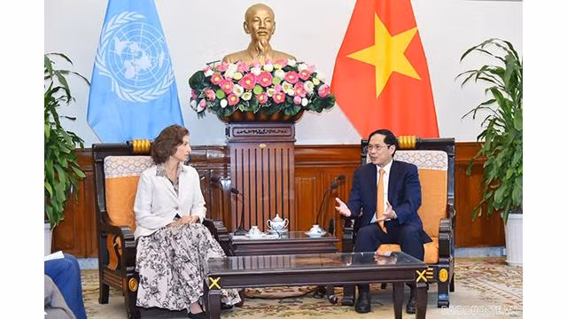 Le ministre des Affaires étrangères, Bui Thanh Son, et la Directrice générale de l’UNESCO, Audrey Azoulay. Photo: ministère des Affaires étrangères