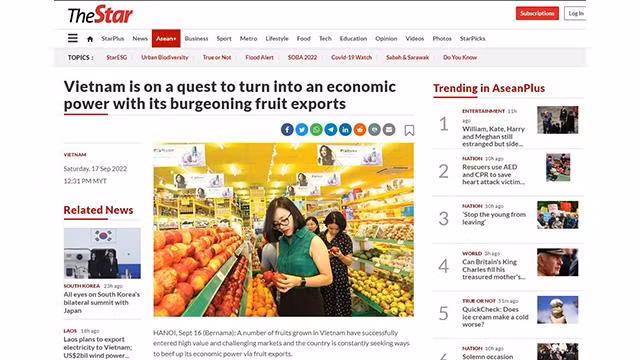 Selon le journal The Star, le Vietnam à devenir une puissance économique avec ses exportations de fruits en plein essor. Photo: Captures d'écran