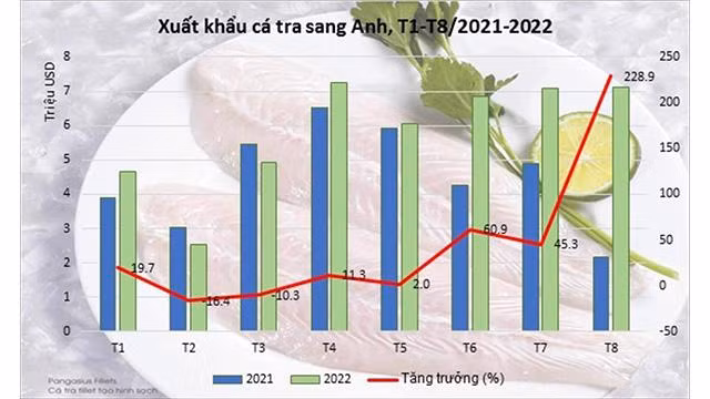 Le pangasius exporté vers le marché britannique entre janvier et août 2021-2022. Photo: baodautu.vn