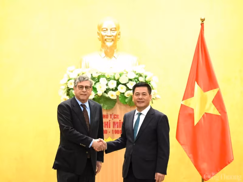 Le ministre Nguyên Hông Diên a rencontré et travaillé 6 novembre 2024, à Hanoi, avec l'ambassadeur du Brésil au Vietnam, Marco Farani, pour discuter des relations économiques et commerciales bilatérales, en particulier de la promotion de l'ouverture des négociations de l'ALE Vietnam - MERCOSUR. Photo: congthuong.vn Le ministre Nguyên Hông Diên a rencontré et travaillé 6 novembre 2024, à Hanoi, avec l'ambassadeur du Brésil au Vietnam, Marco Farani, pour discuter des relations économiques et commerciales bilatérales, en particulier de la promotion de l'ouverture des négociations de l'ALE Vietnam - MERCOSUR. Photo: congthuong.vn