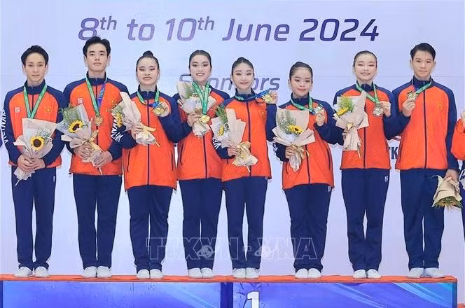 Le Vietnam en tête du classement à la 9e édition des Championnats d’Asie de gymnastique aérobic. Photo : VNA.