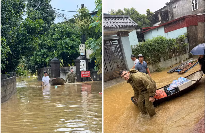 Nathan Keers, est immergé dans les eaux de l’inondation, tenant fermement des repas chauds et traversant les chemins boueux pour les remettre aux familles touchées par les inondations dans la province de Thai Nguyên. Photo : vtcnews.vn