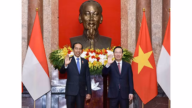 Le Président Vo Van Thuong (à droite) et Président indonésien Joko Widodo (à gauche). Photo: baoquocte.vn