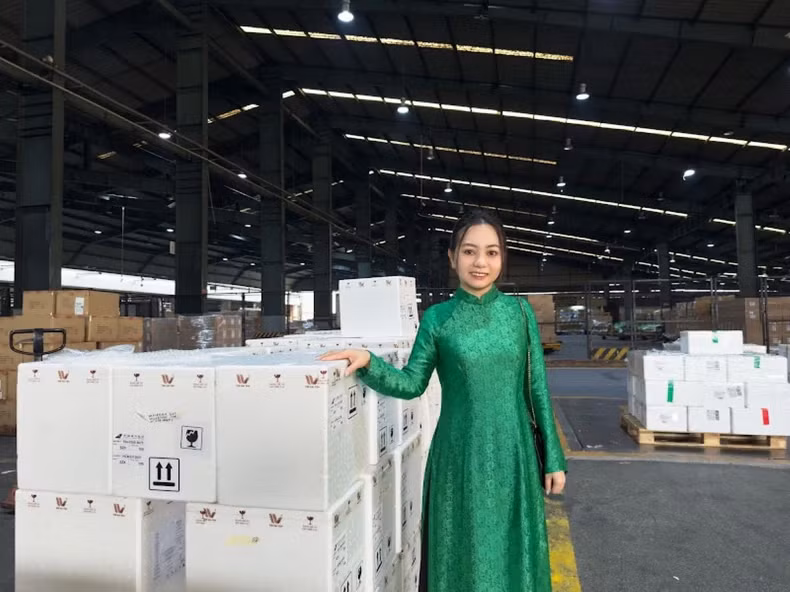 Selon la directrice générale de l’entreprise de Hai Yên Nha Trang, Trân Thanh Hai, la société Hai Yên Nha Trang a choisi la voie aérienne pour expédier le lot de nids de salanganes avec le souhait d'assurer la qualité des produits à un niveau optima. Photo : NDEL Selon la directrice générale de l’entreprise de Hai Yên Nha Trang, Trân Thanh Hai, la société Hai Yên Nha Trang a choisi la voie aérienne pour expédier le lot de nids de salanganes avec le souhait d'assurer la qualité des produits à un niveau optima. Photo : NDEL