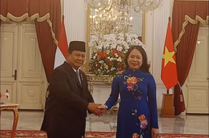 La vice-présidente vietnamienne, Vo Thi Anh Xuân, et le président indonésien, Prabowo Subianto. Photo : VNA.