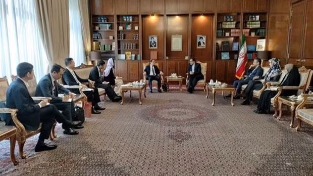 Pham Tât Thang travaille avec le vice-ministre iranien des Affaires étrangères Cheikh al-Islami. Photo : VNA.