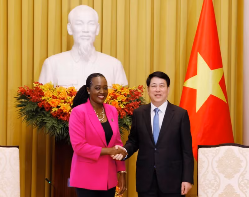 Le président Luong Cuong et la Secrétaire du Cabinet chargée de la Défense du Kenya, Soipan Tuya. Photo : VNA.