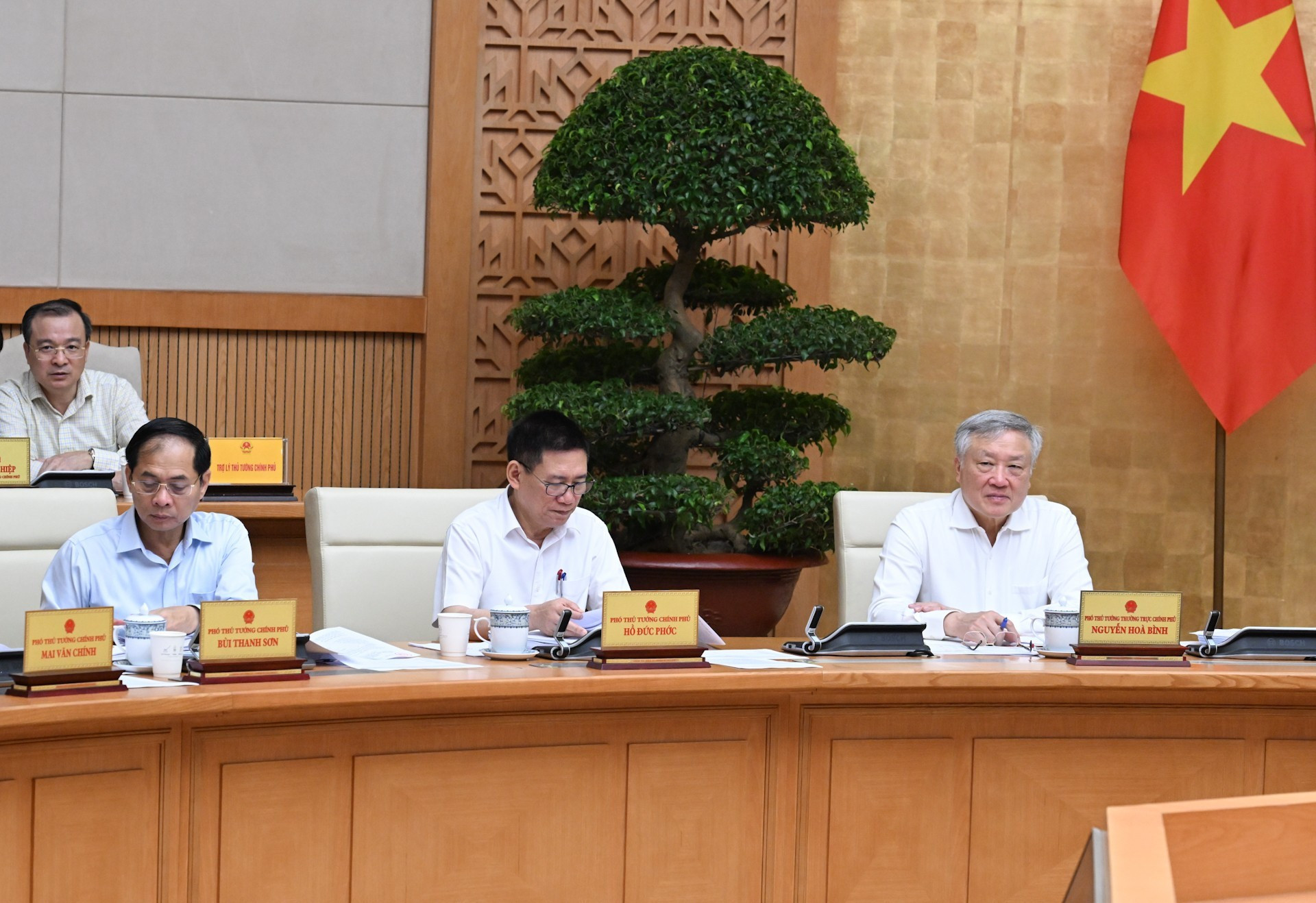 Des vice-Premiers ministres assistent à la réunion. Photo : Thanh Hai/NDEL