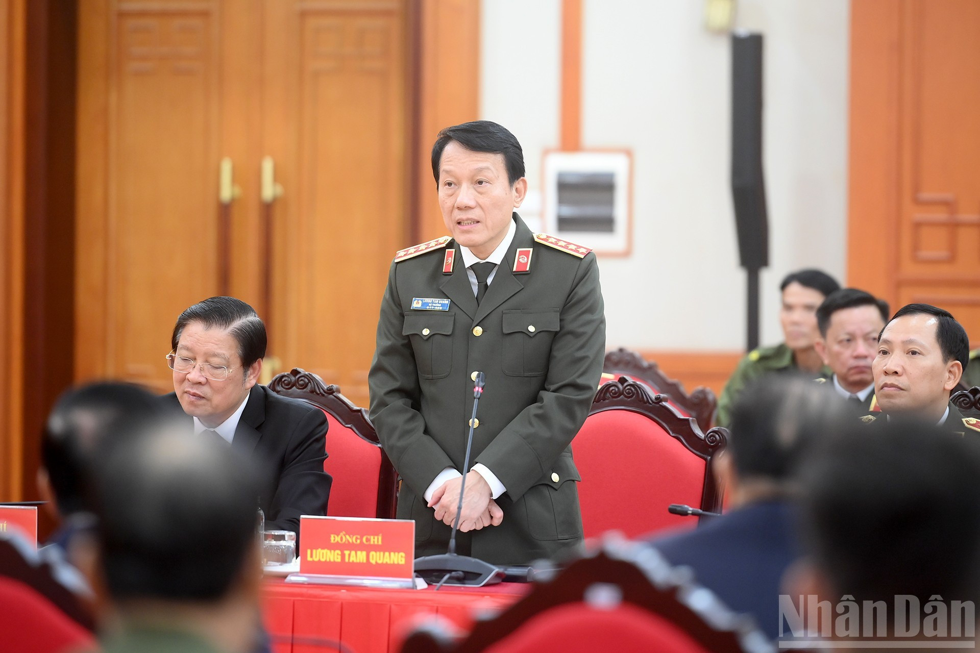 Le ministre vietnamien de la Sécurité publique, Luong Tam Quang, prend la parole lors de la rencontre. Photo : Dang Khoa/NDEL