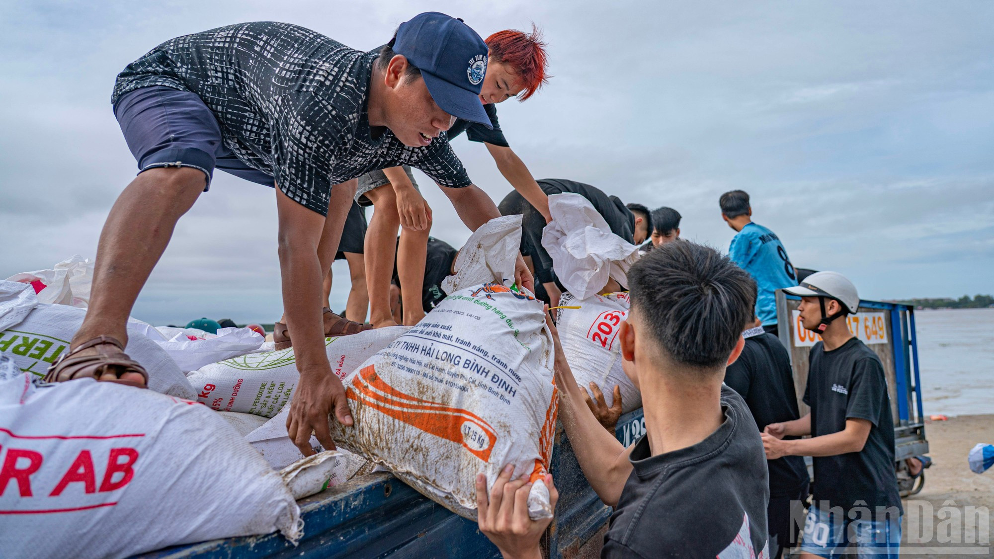 Chaque jour, des milliers de personnes participent aux travaux de renforcement de la digue. Photo : Phan Hai Tung Lam/NDEL