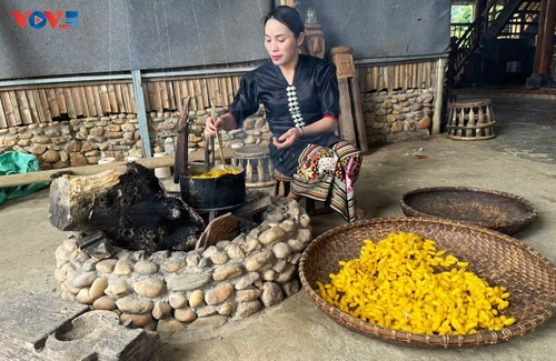 Les fils de soie chatoyants sont habilement traités par une Thaïlandaise de Hoa Tiên. Photo: VOV5 
