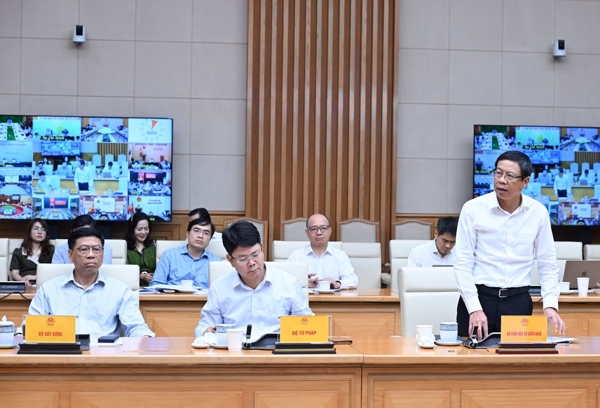 Le vice-ministre vietnamien des Sciences et des Technologies, Le Xuan Dinh (debout), prend la parole lors de la réunion. Photo : Tran Hai/NDEL