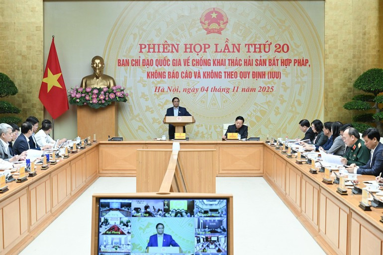 Le PM Pham Minh Chinh a ordonné un traitement intégral de tous les dossiers d’infraction avant le 20 novembre. Il a précisé que tout bateau ne remplissant pas les conditions légales devra être immobilisé et sanctionné, les procédures devant être achevées dans la semaine. &quot;Lever le carton jaune de l’UE, c’est protéger l’image du pays, assurer l’avenir durable du secteur halieutique et défendre les droits légitimes du peuple&quot;, a-t-il déclaré. Photo : Tran Hai/NDEL