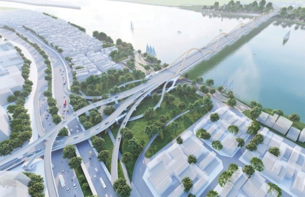 Maquette du pont Trân Hung Dao, enjambant le fleuve Rouge. Maquette du pont Trân Hung Dao, enjambant le fleuve Rouge.