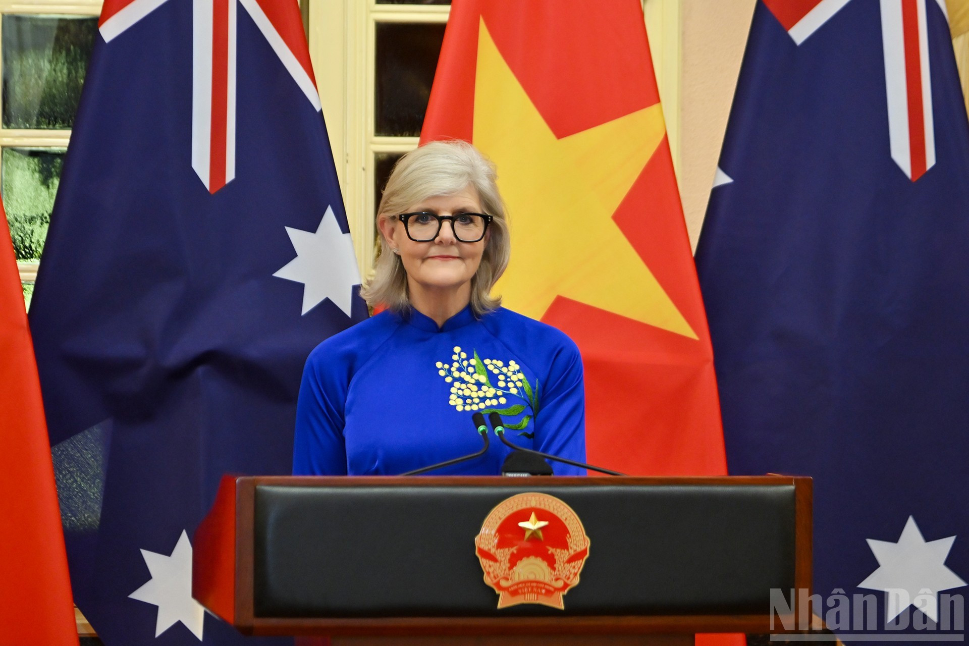 Lors de sa prise de parole, la gouverneure générale Sam Mostyn a affirmé que la stabilité, la prospérité et la sécurité de l’Australie étaient aujourd’hui étroitement liées à celles des pays de la région et que le Vietnam figure au premier rang de ces liens. Photo : Thuy Nguyen/NDEL Lors de sa prise de parole, la gouverneure générale Sam Mostyn a affirmé que la stabilité, la prospérité et la sécurité de l’Australie étaient aujourd’hui étroitement liées à celles des pays de la région et que le Vietnam figure au premier rang de ces liens. Photo : Thuy Nguyen/NDEL