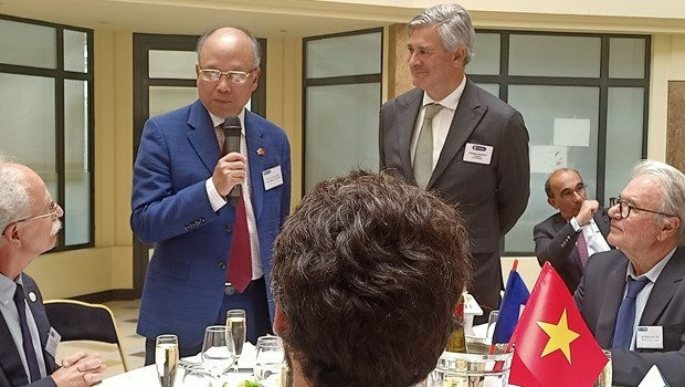 Dinh Toàn Thang, l’ambassadeur du Vietnam en France (au micro). Photo : Trong Tuyên/VNA.