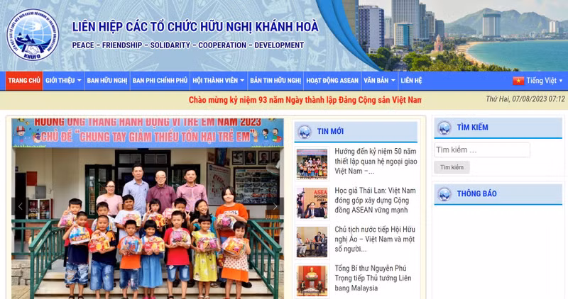 Le site internet de l’Association des organisations d’amitié de la province de Khanh Hoa. Photo : thoidai