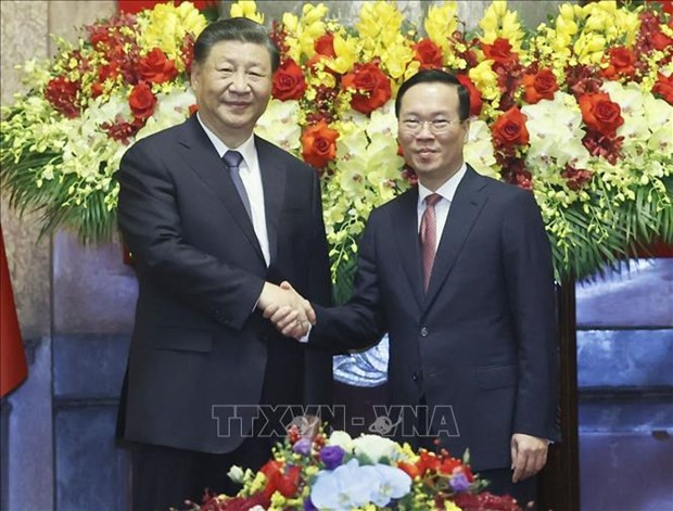 Le président de la République socialiste du Vietnam, Vo Van Thuong, et le secrétaire général du Comité central du Parti communiste chinois (PCC) et président de la République populaire de Chine, Xi Jinping. Photo: VNA