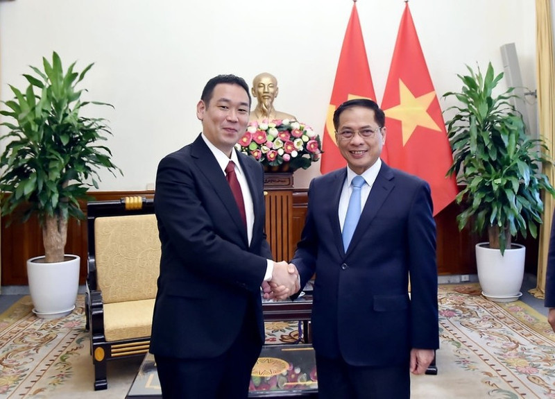 Le vice-Premier ministre et ministre des Affaires étrangères, Bui Thanh Son (droite) et Tanaka Yu, vice-président du Présidium et chef par intérim du Secrétariat du Comité central du Parti communiste japonais. Photo : VNA
