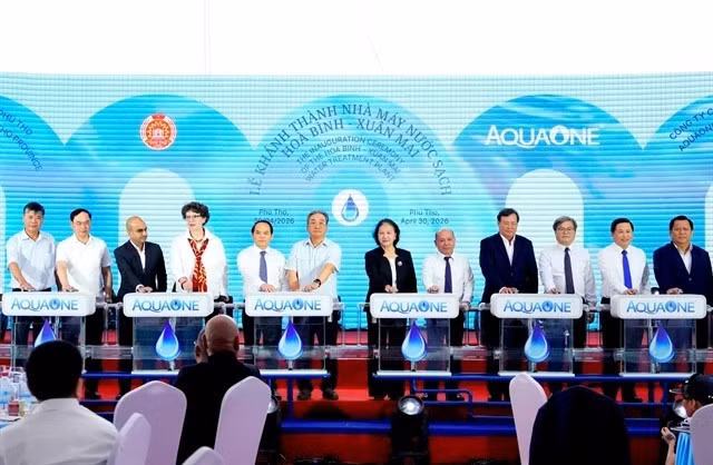 Cérémonie d'inauguration de la station d'épuration des eaux de Hoa Binh - Xuân Mai. Photo hanoimoi.vn