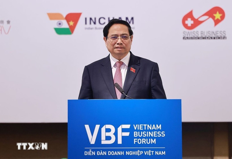 Le Premier ministre Pham Minh Chinh s'exprime au VBF. Photo : VNA.