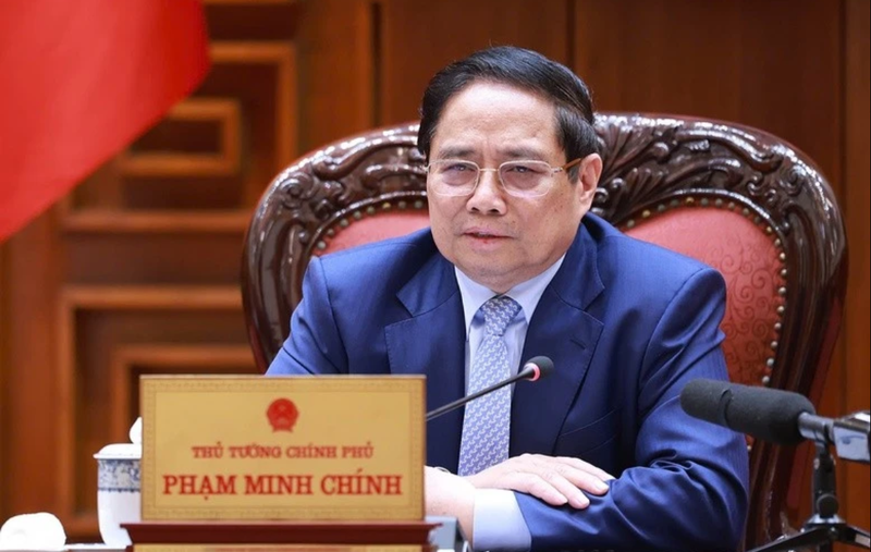 Le Premier ministre Pham Minh Chinh lors de la réunion, à Hanoi, le 28 juin. Photo : VGP.