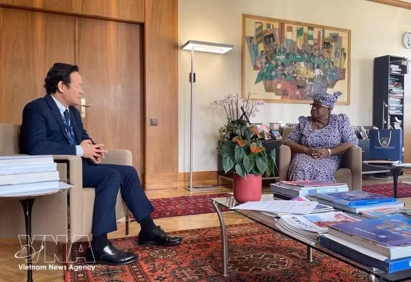 L'ambassadeur du Vietnam auprès de l’OMC, Mai Phan Dung, et la directrice générale de l'OMC Ngozi Okonjo-Iweala. Photo : VNA.