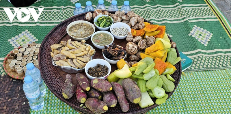 Lors de la fête de Ma Gro des Khmu, les offrandes consistent en un assortiment complet de produits de la montagne et de la forêt, préparés par les villageois pour être présentés à leurs ancêtres et à leurs divinités.