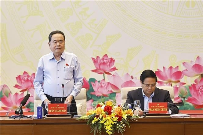 Le président de l’Assemblée nationale, Tran Thanh Man, prend la parole lors de l'événement. Photo : VNA.