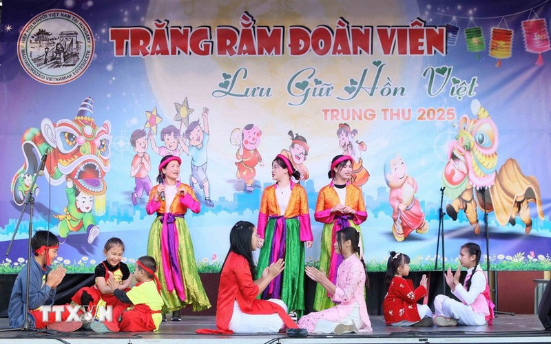 Un numéro artistique interprété par les enfants vietnamiens vivant à Buldapest. Photo : VNA