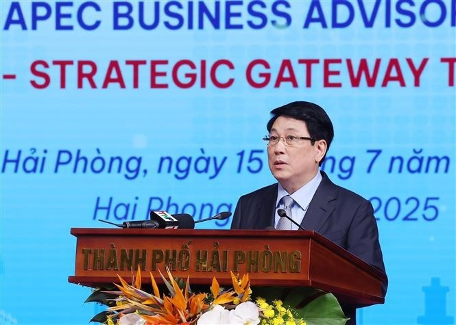 Le président de la République, Luong Cuong s'exprime lors de l'événement. Photo : VNA.