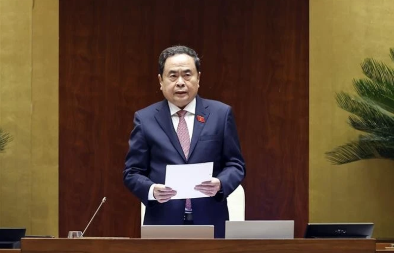 Le président de l’Assemblée nationale, Trân Thanh Mân, prend la parole lors de la séance. Photo : VNA