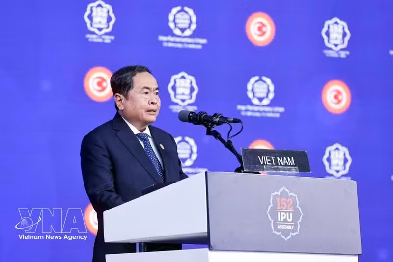 Le président de l’Assemblée nationale du Vietnam, Trân Thanh Mân, s'exprime lors du débat général de la 152e Assemblée de l’Union interparlementaire (UIP-152), à Istanbul, le 16 avril. Photo : VNA.