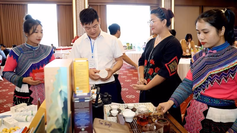 Les délégués visitent le stand d’exposition des produits à base de poivre des établissements industriels ruraux. Photo: NDEL