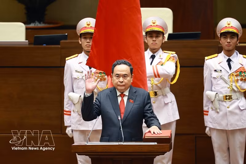 Trân Thanh Mân, membre du Bureau politique et président de l’Assemblée nationale de la 15e législature, a été réélu président de l’Assemblée nationale du Vietnam pour la 16e législature. Photo . VNA