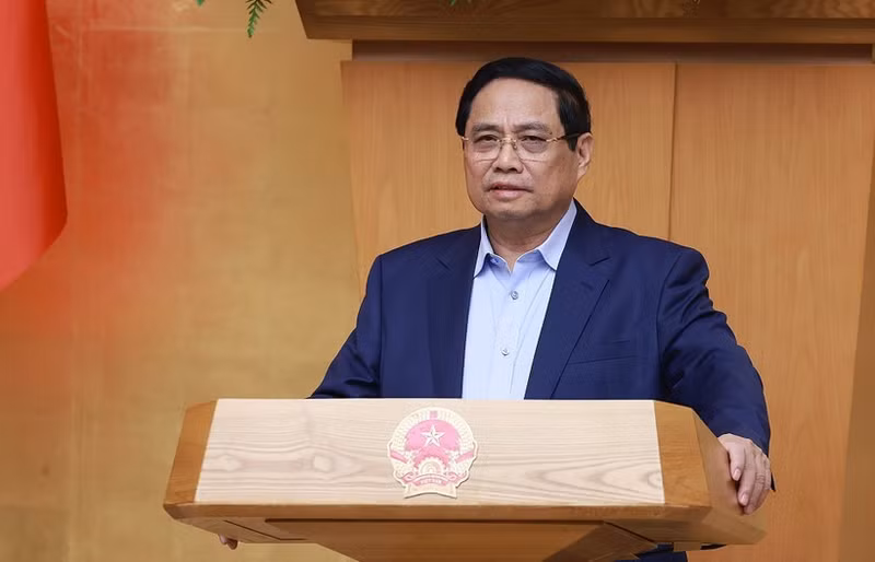 Le Premier ministre Pham Minh Chinh s'exprime lors de la réunion. Photo : VNA.