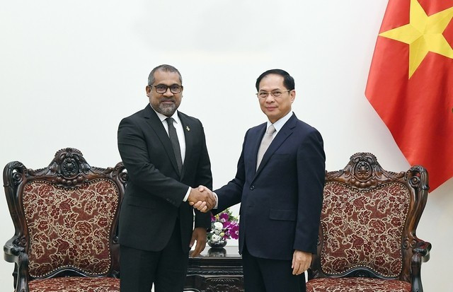 Le vice-Premier ministre Bui Thanh Son (droite) et le ministre maldivien des Affaires étrangères Abdulla Khaleel. Photo : VNA.