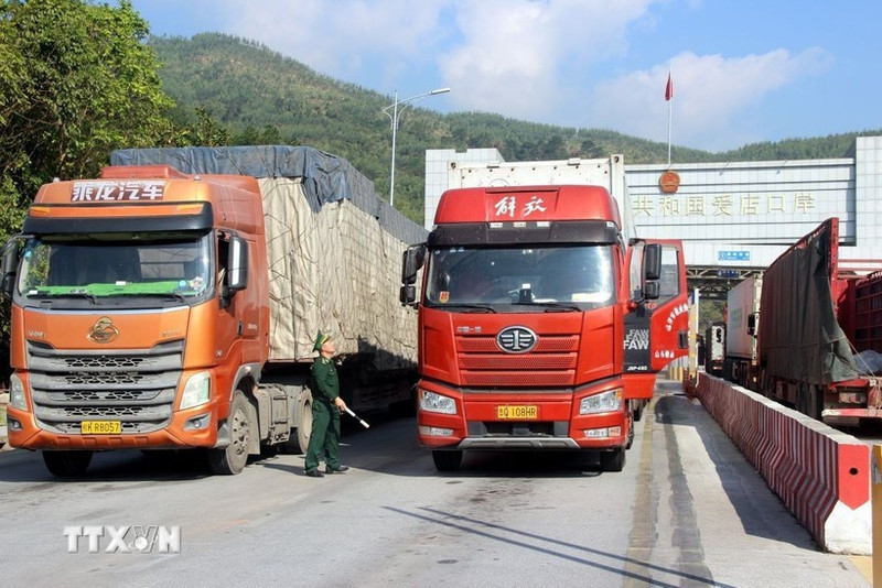 Des marchandises sont transportées au poste frontière de Chi Ma, dans la province de Lang Son. Photo : Van Dat/VNA.