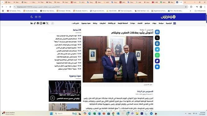 Article sur la visite sur https://www.hespress.com/. Capture d'écran : VNA.