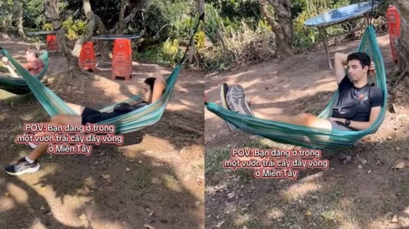Les touristes occidentaux sous le charme de la sieste en hammock dans le delta du Mékong. Photo: kenh14.vn