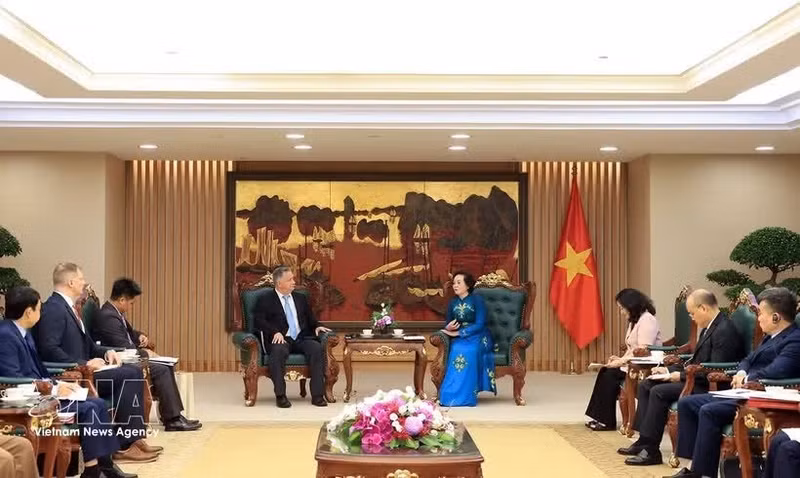 Panorama de la rencontre entre la vice-Première ministre Pham Thi Thanh Tra, et une délégation de l’Université Texas Tech conduite par le Dr Stephen Maxner, directeur du VNCA. Photo : VNA.