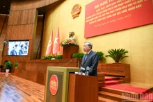 Le secrétaire général du Parti To Lam, lors de la conférence nationale sur quatre résolutions majeurs du Bureau politique, le 16 septembre à Hanoï. Photo : NDEL.