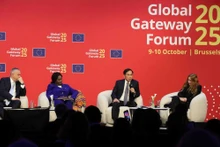 Le vice-Premier ministre vietnamien Bui Thanh Son (au micro) s’exprime lors d’une session de haut niveau dans le cadre du Global Gateway Forum. Photo : VNA. 